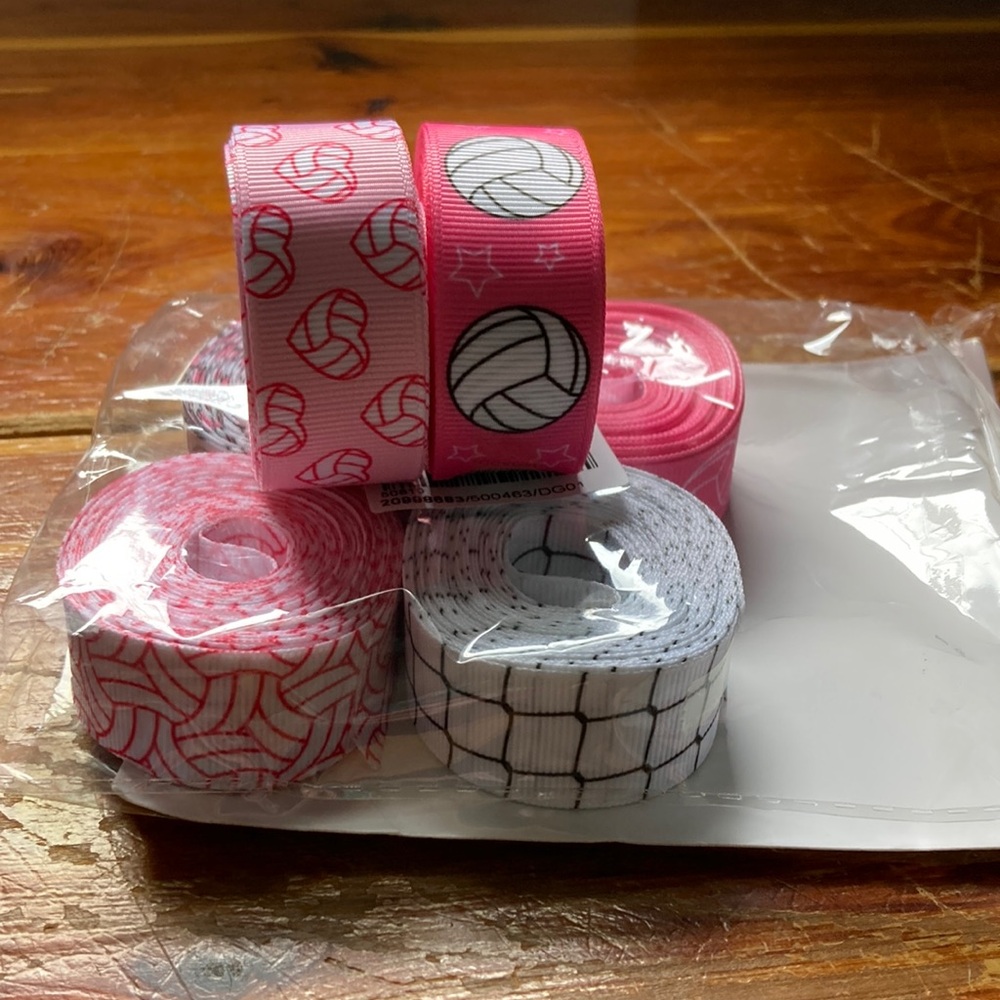 Volleyball Themed pink out Ribbon 6 rolls  - Pink and White